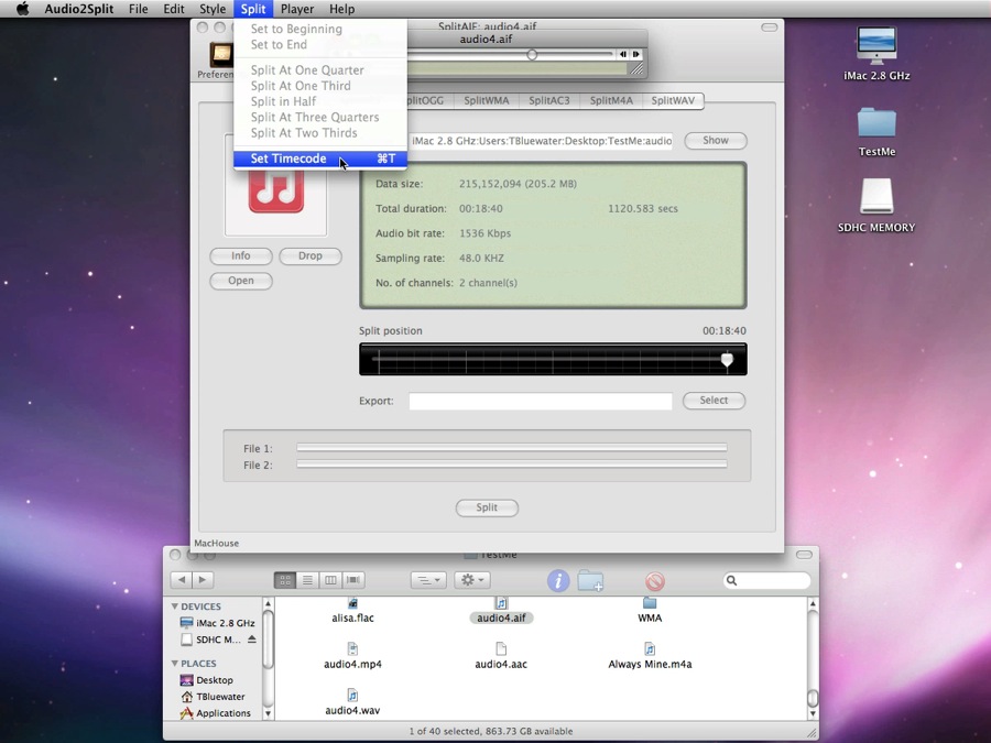 Mac software Audio2Split